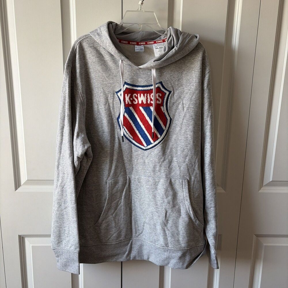 Vintage K-Swiss Hoodie Men's Size XXL Gray Sweatshirt Raised Sewn Logo